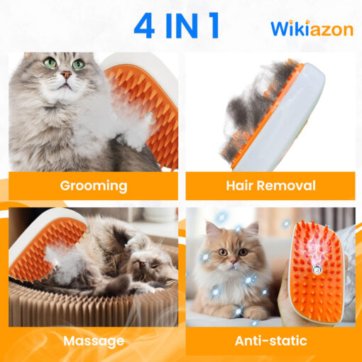 Steam Cat Brush - 4 In 1, Easy to Clean Grooming Tool for Pet Spa - Wikiazon